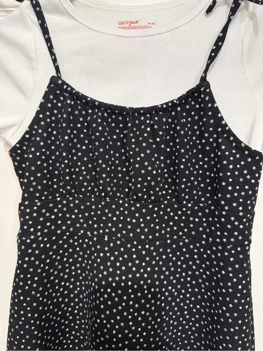 Girls Black Polka Dot Layered Dress with White Tee 7/8 - Picture 3 of 5
